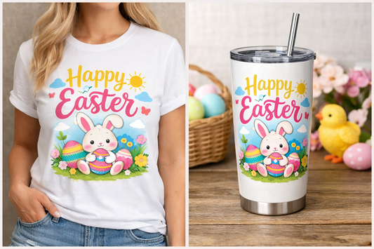 Happy Easter graphic Tee+ Tumbler Bundle
